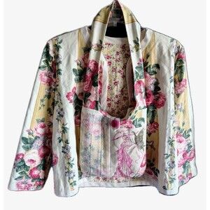 Women's Open Jacket Matching Purse Pockets Floral Embroidery Lace Print New